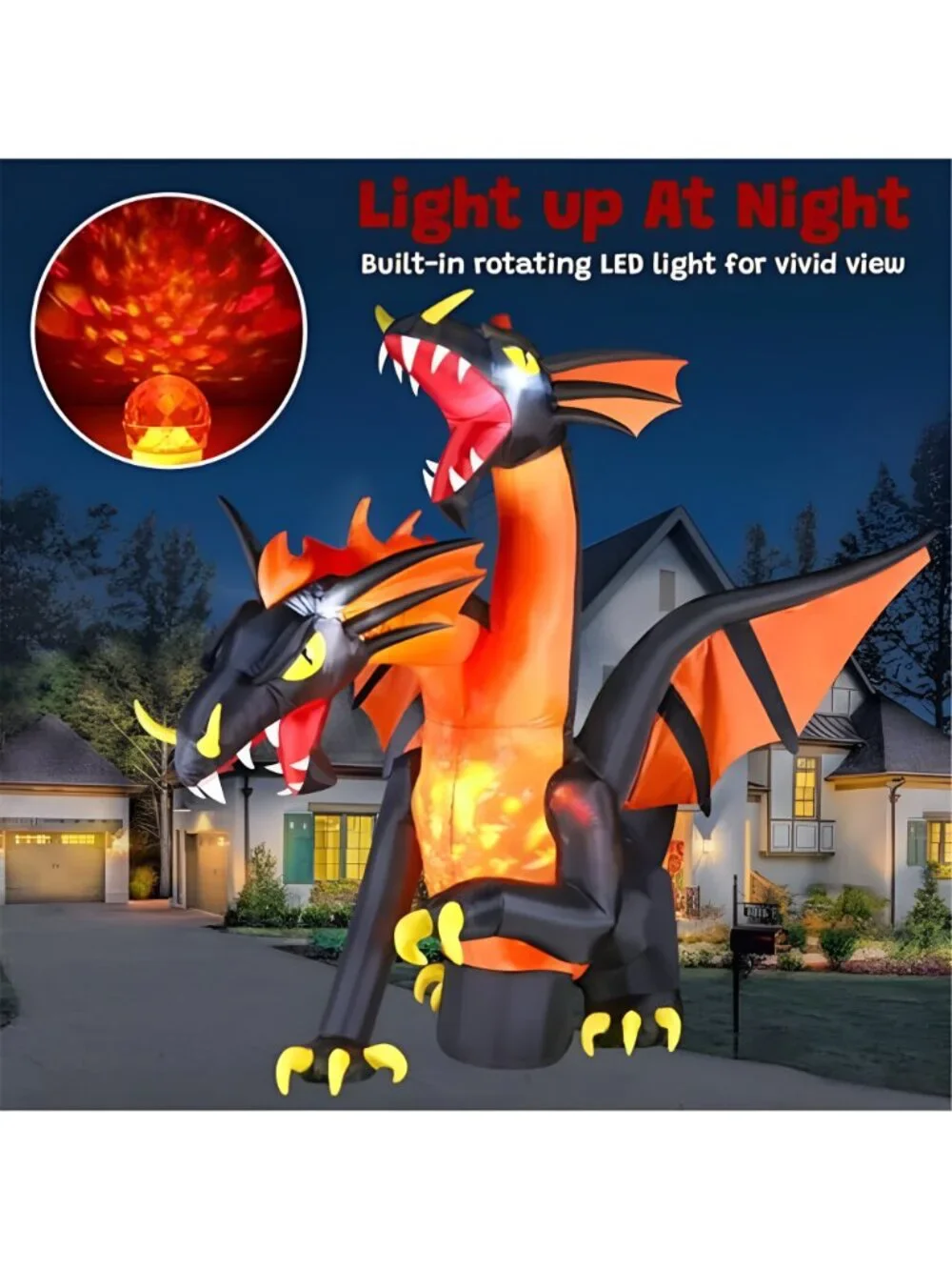 9.5 FT Giant Halloween Inflatable Double Headed Dragon, Blow up Festival Yard
